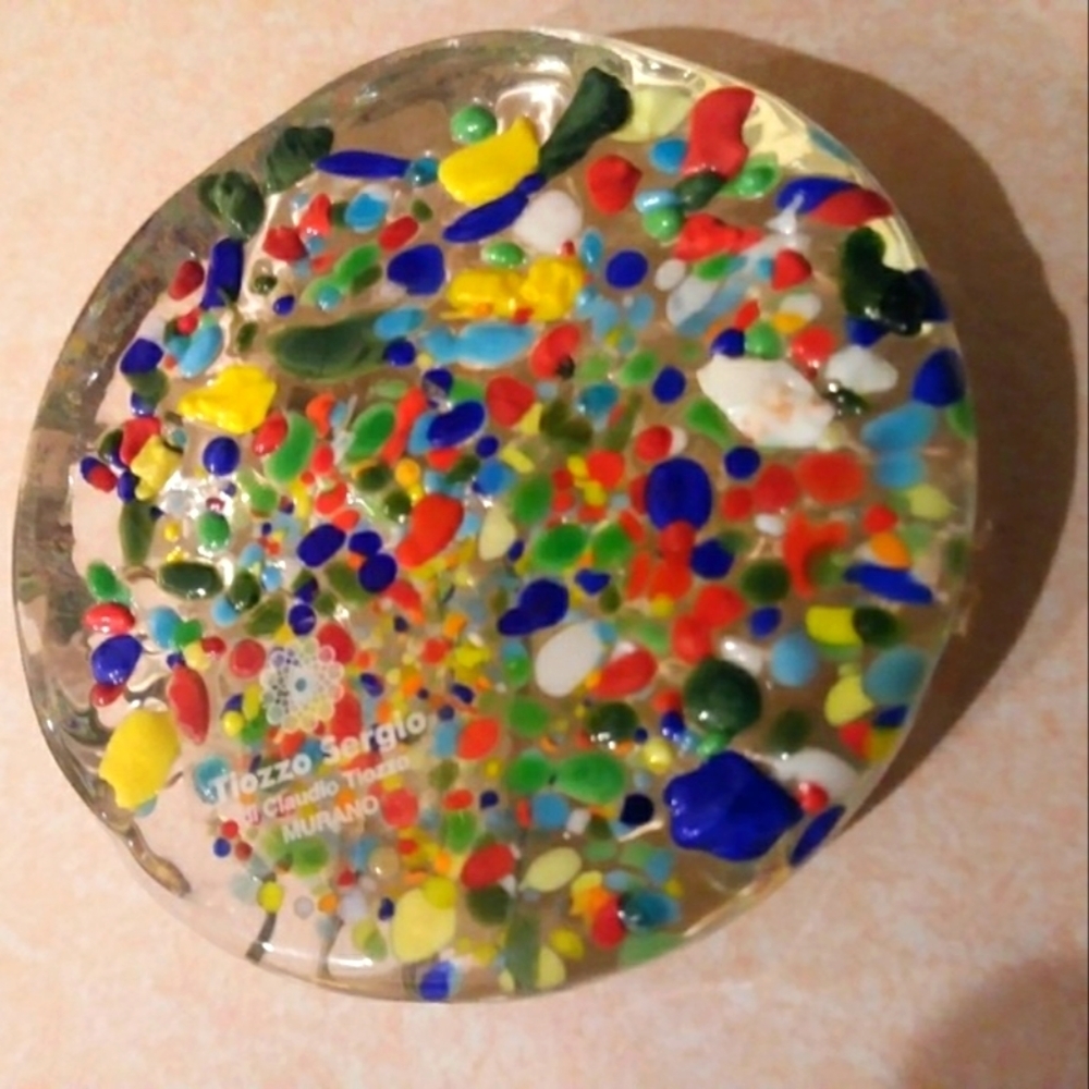 "TIOZZO SERGIO Murano Round Multicolor Paperweight Italy